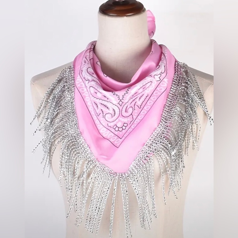 NEW Pink Bandana Rhinestone Fringe Disco Cowgirl Barbie Bachelorette Party Rodeo